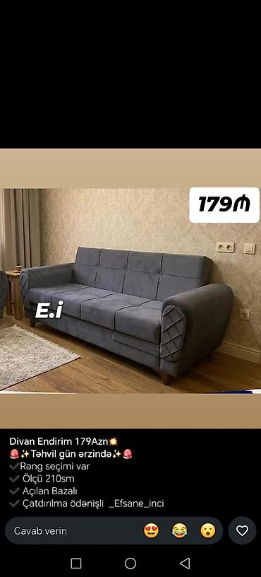 Divan – 179 AZN - Ölçü: 210 sm - Açılan, bazalı model (yataq