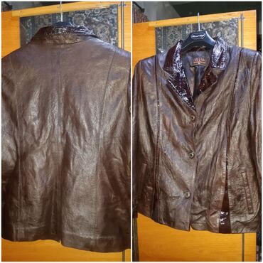 Пуховики и зимние куртки: Куртка кожаная ( ТУРЦИЯ ), ( коричневая ) размер 5XL :Пальто с
