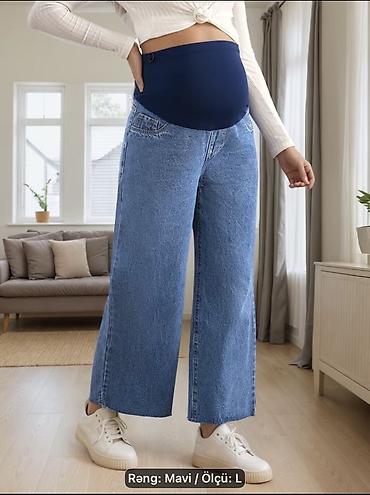 Джинсы: Hamilə qadınlar üçün jeans şalvar - Model: Wide-leg, yüksək bel - — 1