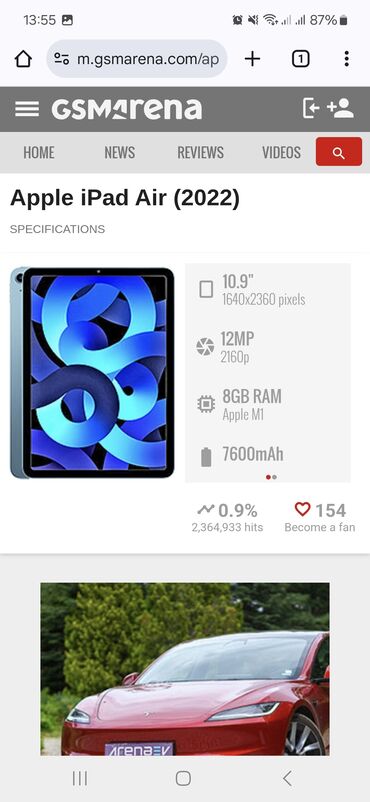 Apple iPad: İşlənmiş Apple iPad Air 5 (2022), 10,9", 64 GB, Rayonlara çatdırılma — 12