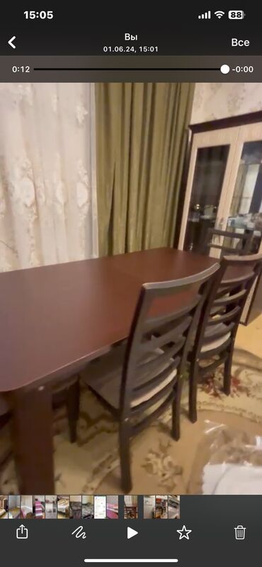 masa desti islenmis: Qonaq otağı üçün, İşlənmiş, Açılan, Dördbucaq masa, 6 stul, Azərbaycan