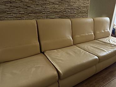Диваны: Bej rəngli geniş modern dəri divan (açılıb çarpayı olur) * Növ: Künc — 4