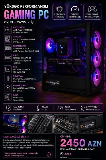 hp notebook azerbaycan: 🎮 Güclü Gaming PC | Ryzen 7 7800X3D | RX 6700 XT | 32GB DDR5 | 1TB SSD — 1
