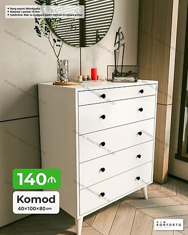 Komodlar: Komod – 4 çekmecəli, minimal dizaynlı Ölçü: 40 × 100 × 80 sm — 1