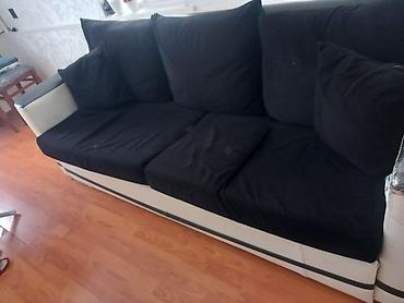 kiçik divanlar: Qara-ağ dizaynda yumşaq dəri/parça kombinasiyalı divan - 3 nəfərlik — 2