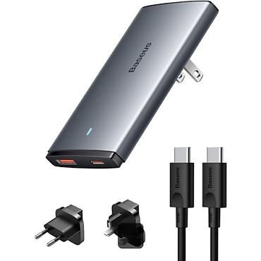 macbook pro adapter: Baseus GaN5 Pro Ultra-Slim 65W USB-C + USB-A Sürətli Şarj Adapteri — 1