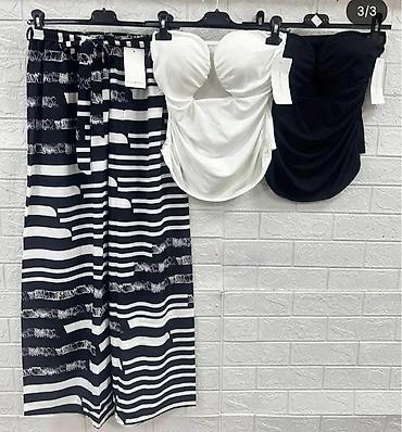 mint: Komplet majica top bez bretela + široke pantalone sarene. - Gornji — 3