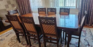 masa dəstləri: Qonaq otağı üçün, İşlənmiş, Dördbucaq masa, 6 stul