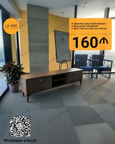 Sifarişlə dolablar: Düz TV altlığı, Polkalı, Taxtalı