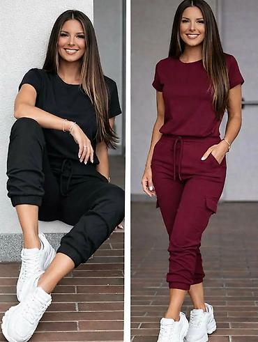 kaftan: Damski komplet trenerke – majica + donji deo sa džepovima - Dvod elni — 1