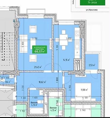 2 bedroom: 2 комнаты, 67 м², Пишпек Элитка, 4 этаж, ПСО (под самоотделку) — 2