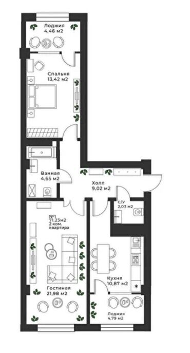 сдается 2 комнатная квартира город ош: 2 комнаты, 72 м², Элитка, 5 этаж, ПСО (под самоотделку)