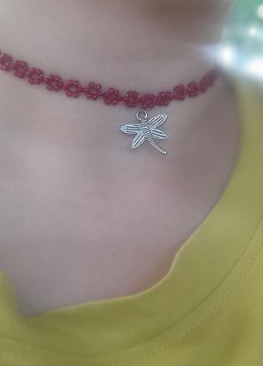 muncuqdan sumka: Əl işi aksesuarlar dəsti - Boğazlıq (choker): xırda qırmızı — 1
