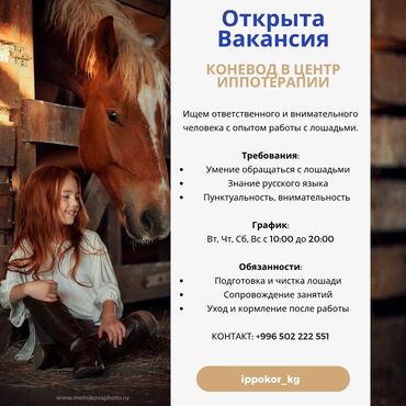 жумуш бишкек шаурма: 🔔 Открыта вакансия коневода в центр иппотерапии Ищем ответственного и