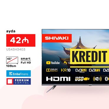 shivaki televizorlari: Yeni Televizor Shivaki 43" FHD (1920x1080), Pulsuz çatdırılma