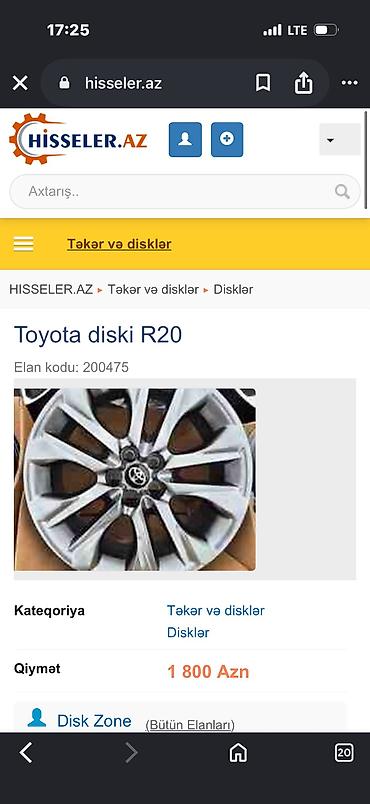 teker aliram: Yeni Disk Toyota R 20, 5 Boltlu — 3