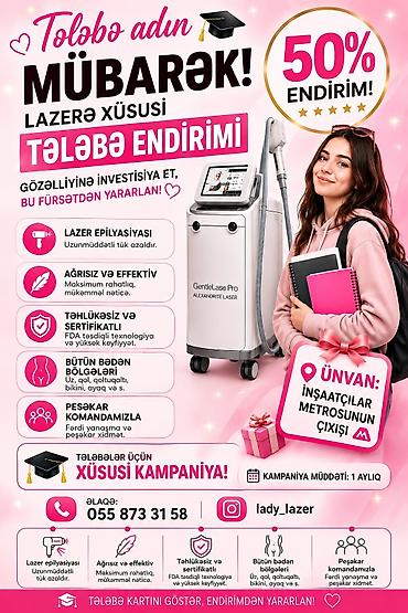 lazer ilə acarlıq: Xüsusi tələbə endirimi ilə lazer epilyasiyası xidməti • 50% endirim – — 1