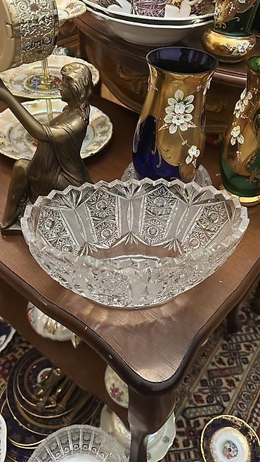 ps servis: Kəsilmiş naxışlı şüşə/kristal meyvə və salat qabı - Material: şəffaf — 1