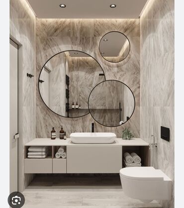 Duş kabinaları, arakəsmələr: Mərmər dizaynlı sanitar qovşaqların tam təmiri və yığılması xidməti — 11