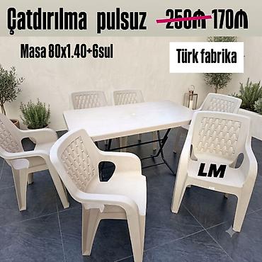 plastik stular: Yeni Plastik masa dəsti📌 Türk istehsalı masa+6 stul 📌 Qiymət: 170₼ — 1