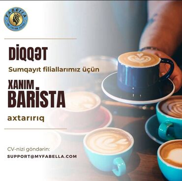 barista işi: Бариста требуется, Ежемесячная оплата, Любой возраст, До 1 года опыта