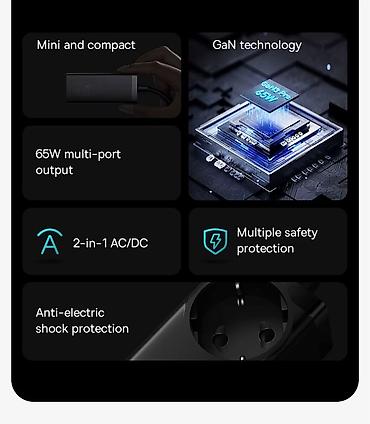 Uzadıcılar: Baseus 65W GaN³ Pro masaüstü enerji zolağı Xüsusiyyətlər: - Ümumi — 4