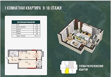 55: 1 комната, 55 м², ул. Баха Элитка, 10 этаж, ПСО (под самоотделку) — 3