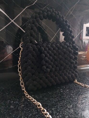 черная сумочка: Сумочка из бусин чёрного цвета ручная работа за 1400
