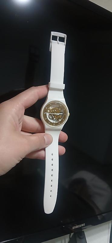 cenevre saat: Swatch saat – şəffaf skeleton üzü və ağ silikon qayış - Brend: Swatch — 2