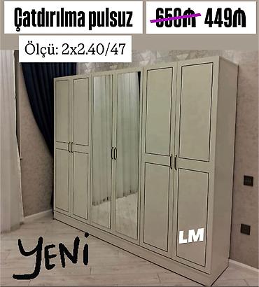 polka: - Məhsul: Geniş qapılı paltar dolabı - Rəng: Açıq krem - Dizayn: Sadə — 1