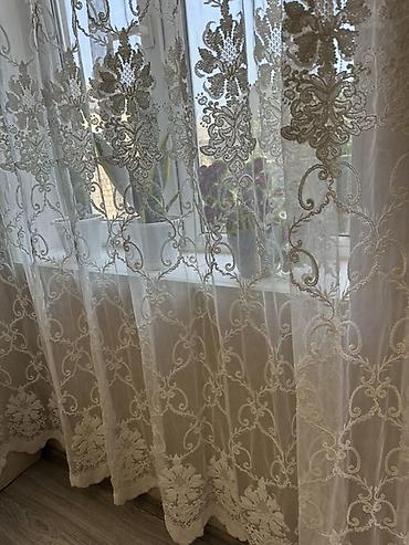hazir perde: Krujeva tül pərdə - Material: şəffaf, yüngül tül üzərində sıx krujeva — 1