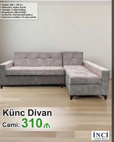 stol ev ucun: Künc divan, Yeni, Açılan, Bazalı, Parça, Rayonlara çatdırılma — 1