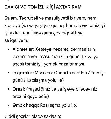 ev temizliyi: Baxıcı və ev təmizliyi xidməti Təcrübəli və məsuliyyətli fərd kimi — 1