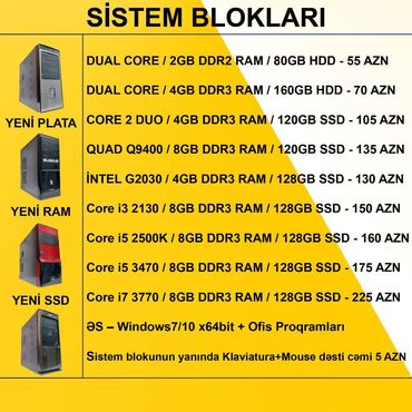 victus notebook: Sistem Blokları ⭐DUAL CORE / 2GB DDR2 RAM / 80GB HDD - 55 AZN ⭐DUAL