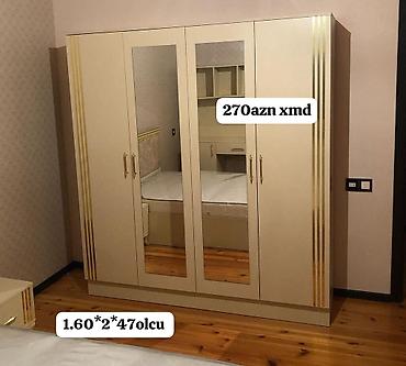 kravat 2 ci el: Yataq otağı üçün 4 qapılı paltar şkafı - Rəng: krem - Ön tərəfdə 2 — 1