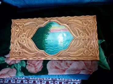 декор стена: Резной деревянный панно-барельеф с пейзажем. - Материал: массив