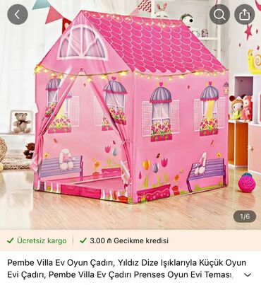 uşaqlar üçün yeni il şap şapları: Uşaqlar üçün çəhrayı rəngdə, villa formalı oyun çadırı. Çadırın