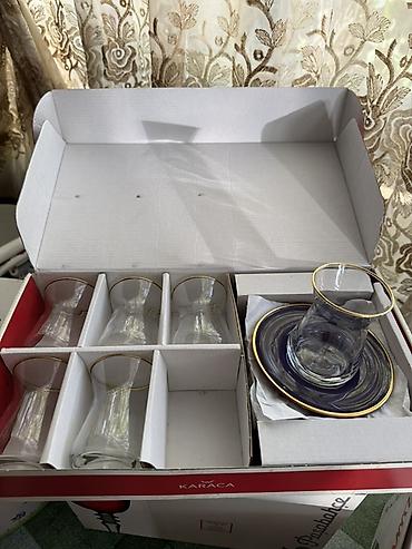 gozel gul buketleri: Çay dəsti, rəng - Bənövşəyi, Şüşə, 6 nəfərlik — 1