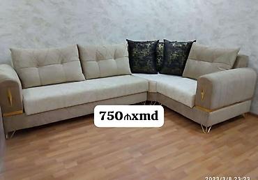 kunc divani: Künc divan dəsti - L formalı künc divan, bej rəng parça üzlük - — 1
