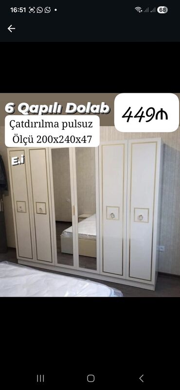 Dolablar: Açılan, 6 qapı Düz dolab, Qarderob, paltar dolabı — 7