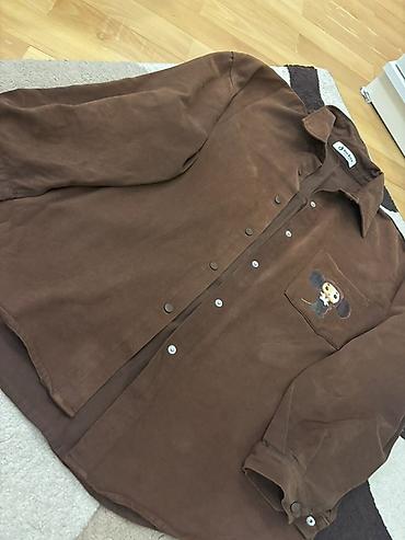 alt pal: Qəhvəyi rəngli unisex şalvar-köynək (overshirt) – düyməli, döş cibində — 2