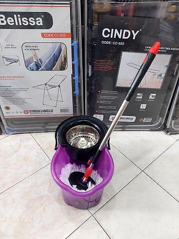 pol silen mop: Döner başlı spin mop dəsti – vedrə və paslanmayan teleskopik sapla - — 2