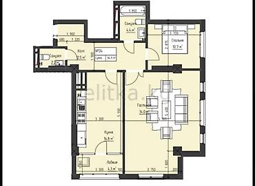 107: 2 комнаты, 86 м², Асанбай мкр Элитка, 4 этаж, ПСО (под самоотделку) — 4