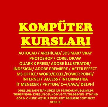 Kompüter kursları: Kompüter kursu: Microsoft Windows, Microsoft Office, Adobe Photoshop, Əyani, Fərdi, Qrup