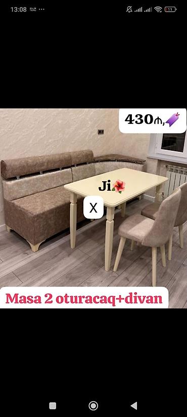 Mətbəx dəsti: masa + 2 oturacaq + künc divan - Komplekt: krem rəngdə