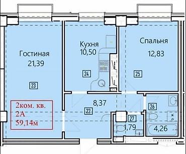 dordoi plaza: 2 комнаты, 59 м², Элитка, 5 этаж, ПСО (под самоотделку) — 4