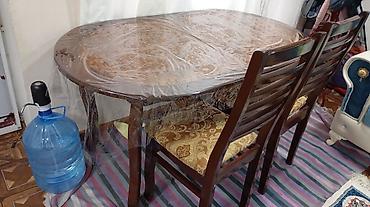 acılan stol: Qonaq otağı üçün, İşlənmiş, Açılan, Oval masa, 6 stul — 1