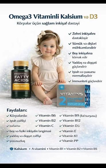 Omega-3 vitaminli Kalsium və D3 – körpələr üçün sağlam inkişaf dəstəyi