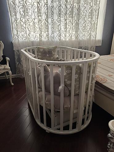 Детская мебель: Ağ rəngli beşik – oval/uzunsov dizayn - Material: möhkəm ağac — 1