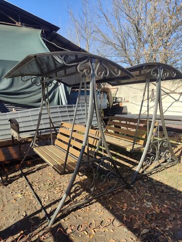 Садовые качели: Садовые качели Металл, Со спинкой, С крышей — 9